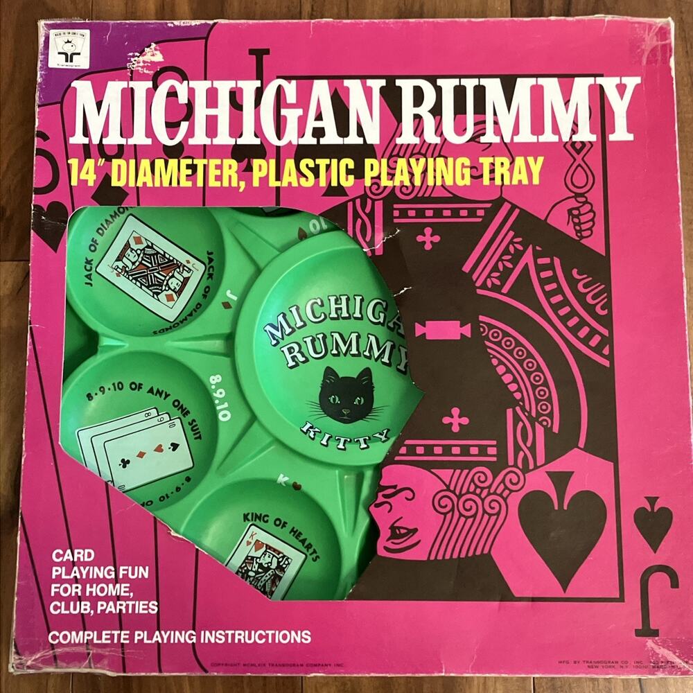 Vintage 1969 Transogram Michigan Rummy Kitty Black Cat Game Tray Green Halloween